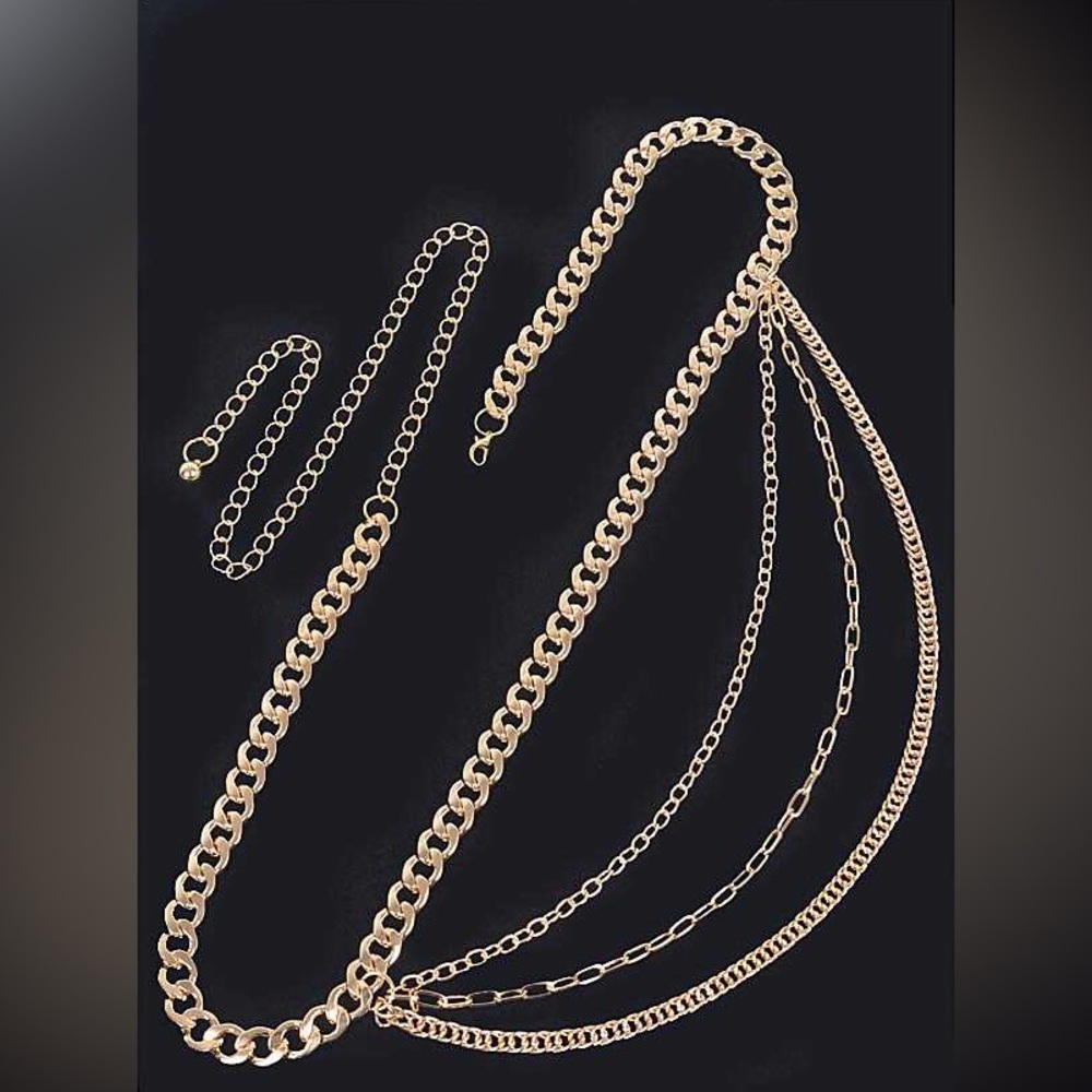 Plus Size Gold Metal Chain Adjustable Statement Belt - Picture 3 of 3